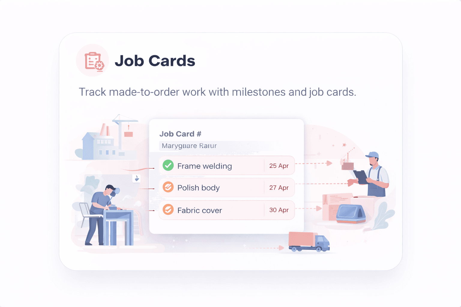 Job Cards illustration showing milestone-based work tracked through job cards.